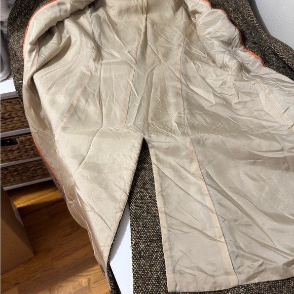 J. Crew vintage wool Brown Tweed Pea Coat with hood and  Fur Collar size 10 - Picture 7 of 11